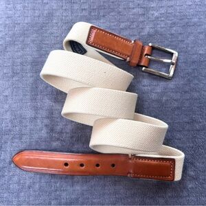TRAFALGAR Men’s Belt Sz 42 Brown Leather Beige Cotton USA Made Classic Casual